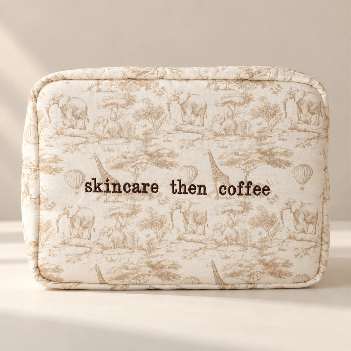 'Skincare Then Coffee' Safari Pattern Bag