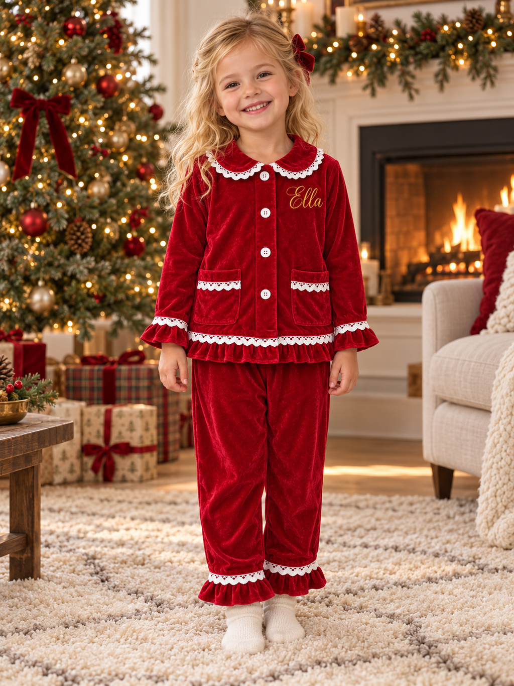 Luxury Children's Christmas Embroidered Pyjamas