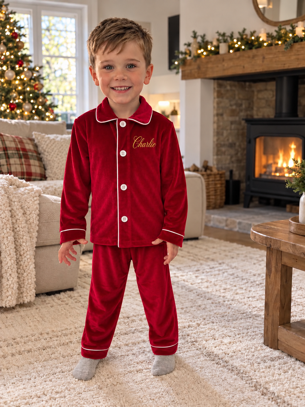 Luxury Children's Christmas Embroidered Pyjamas